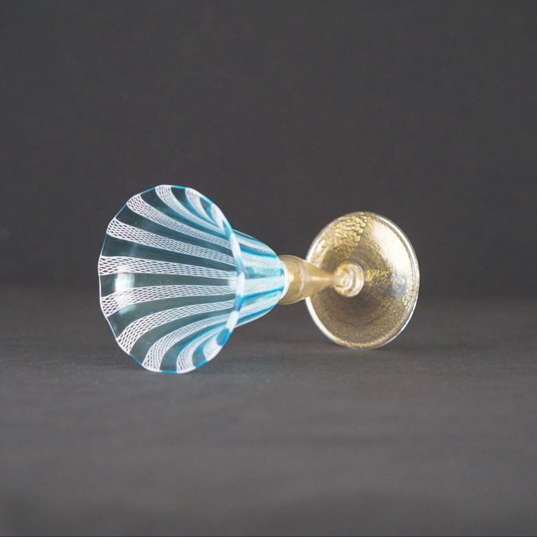 【MURANO】ベネチアンガラス ムラーノ ムラノ ワイングラス 金彩 レース