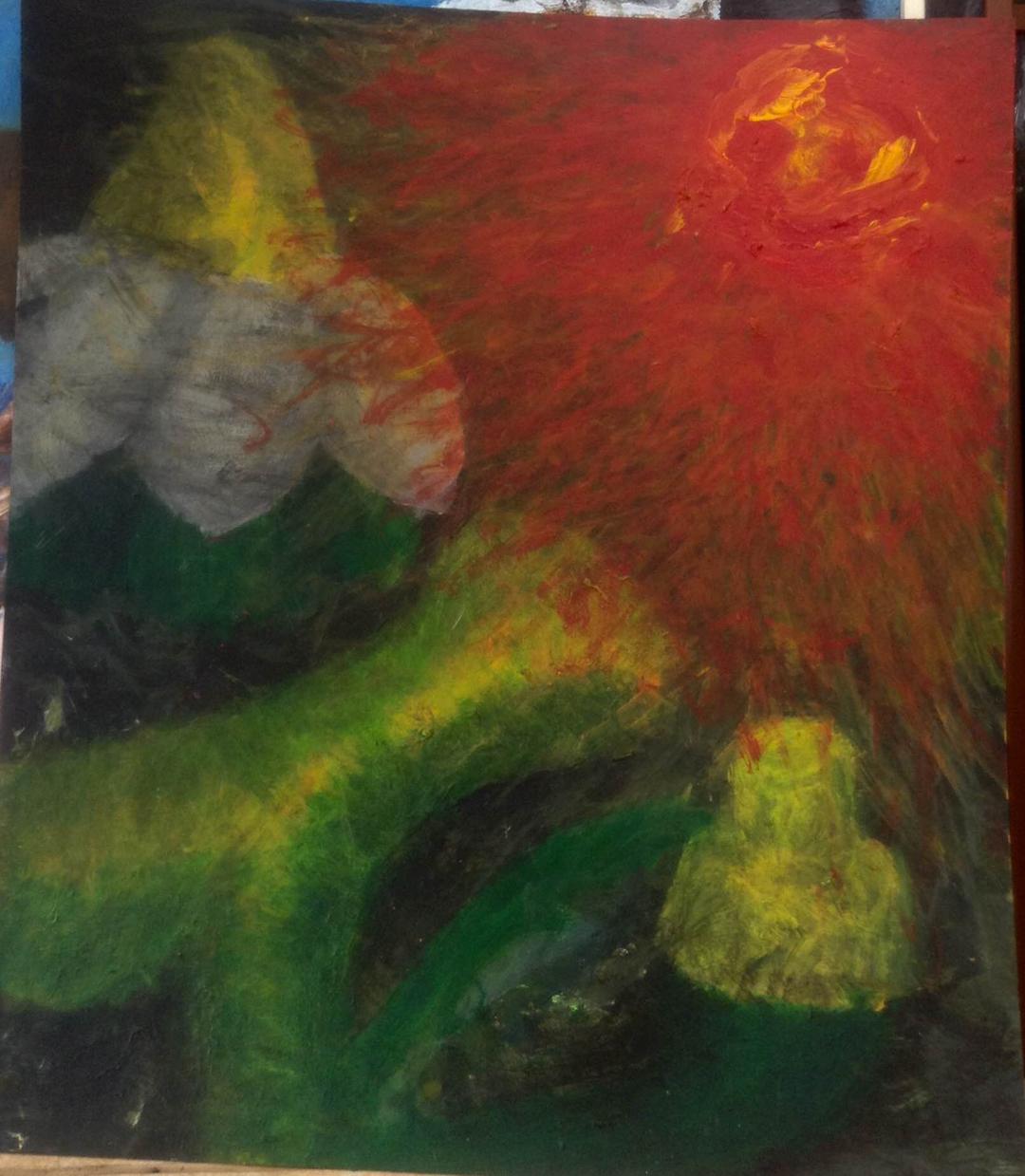 題名は「いのち」です。サイズ 94cm×83cm、額は付いています。