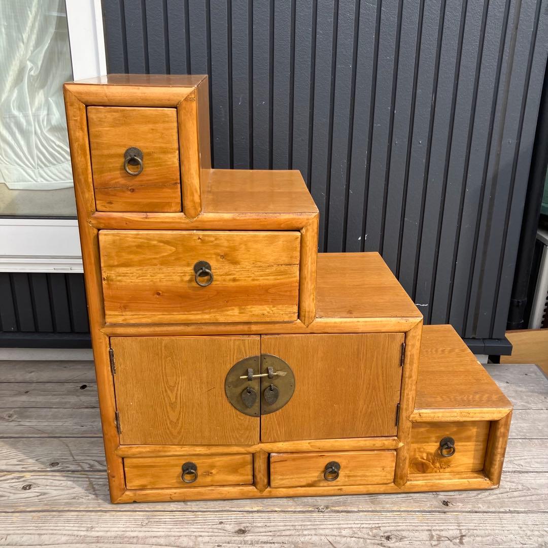 ① 昭和レトロ 中国古典家具 木製 階段箪笥 サイドボード 古家具 ビンテージ