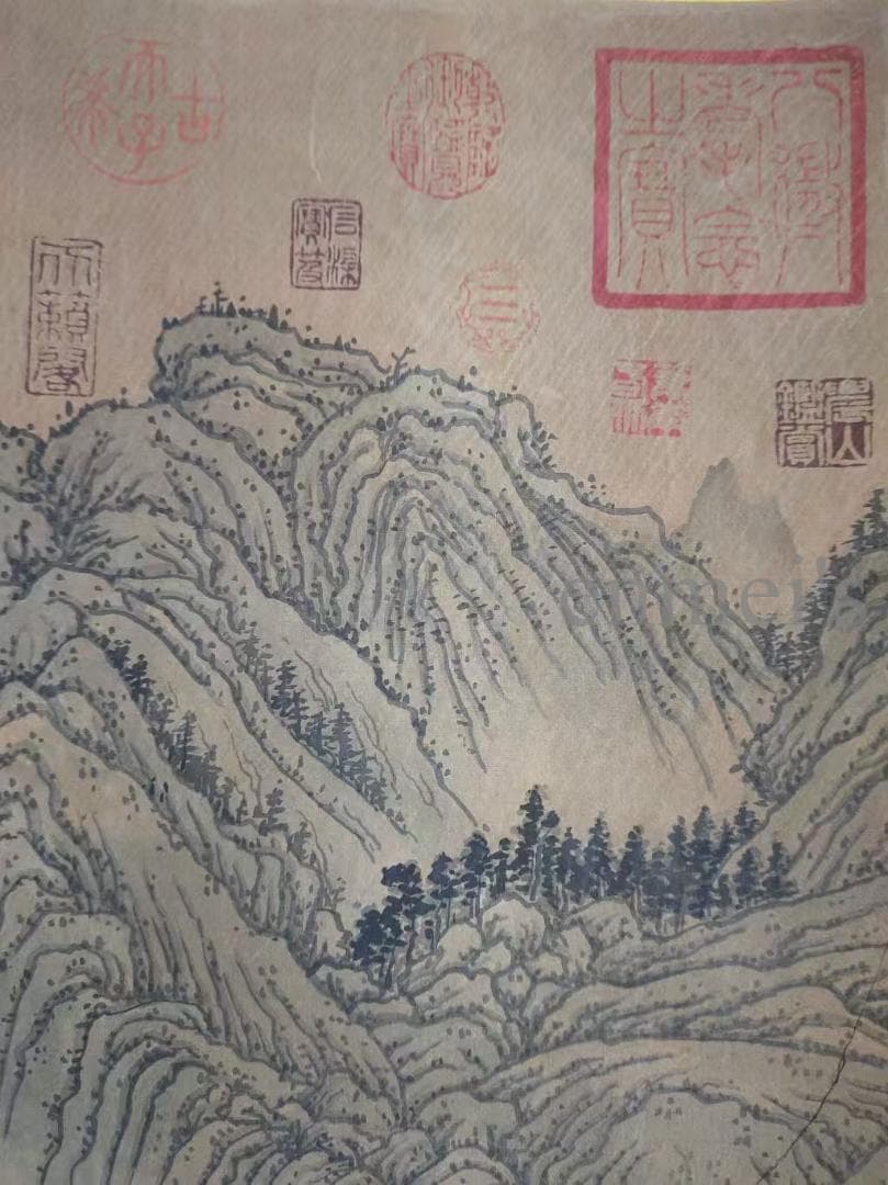 中国古美術 明代 文徴明作款 山水画 水墨画 絹本 三尺 手描き 掛け軸 肉筆