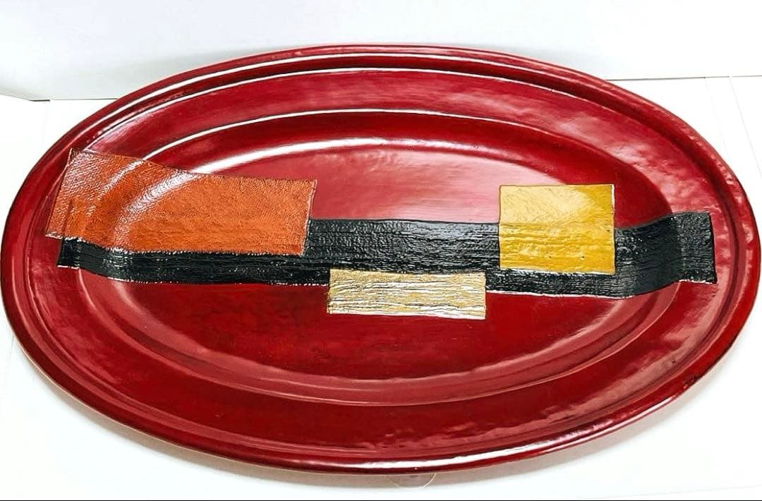 新品未使用　作家もの　楕円型　漆器盆