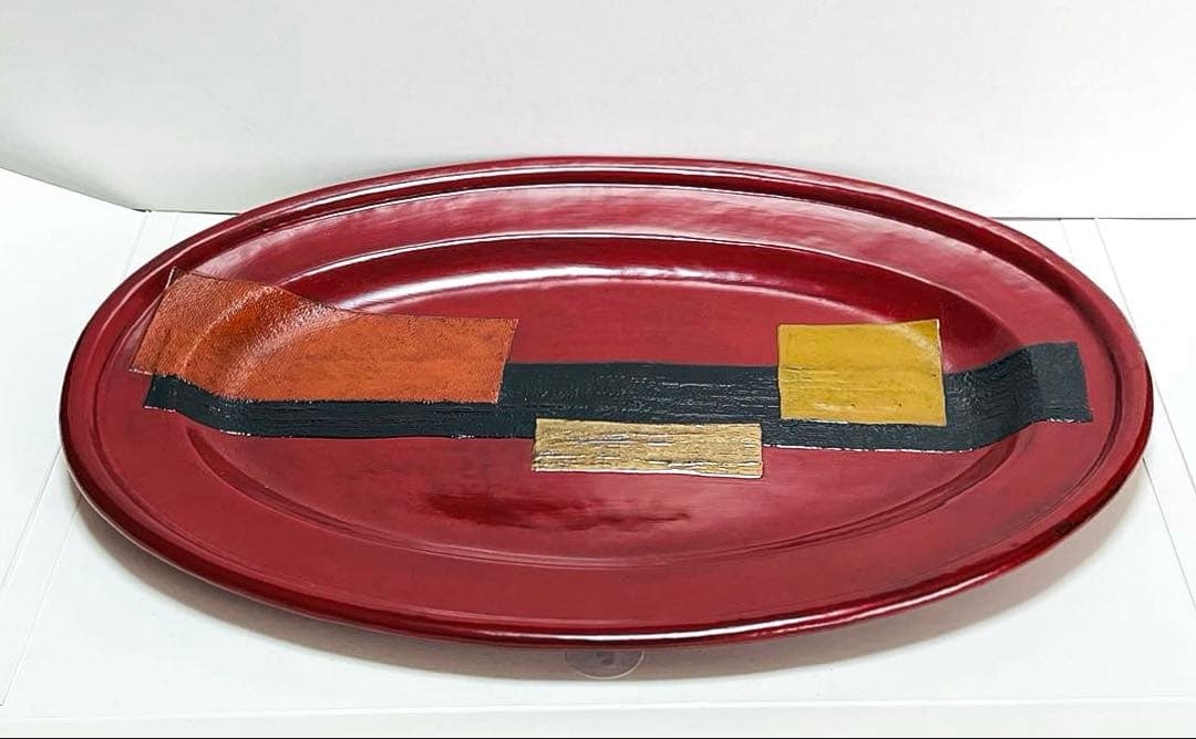 新品未使用　作家もの　楕円型　漆器盆