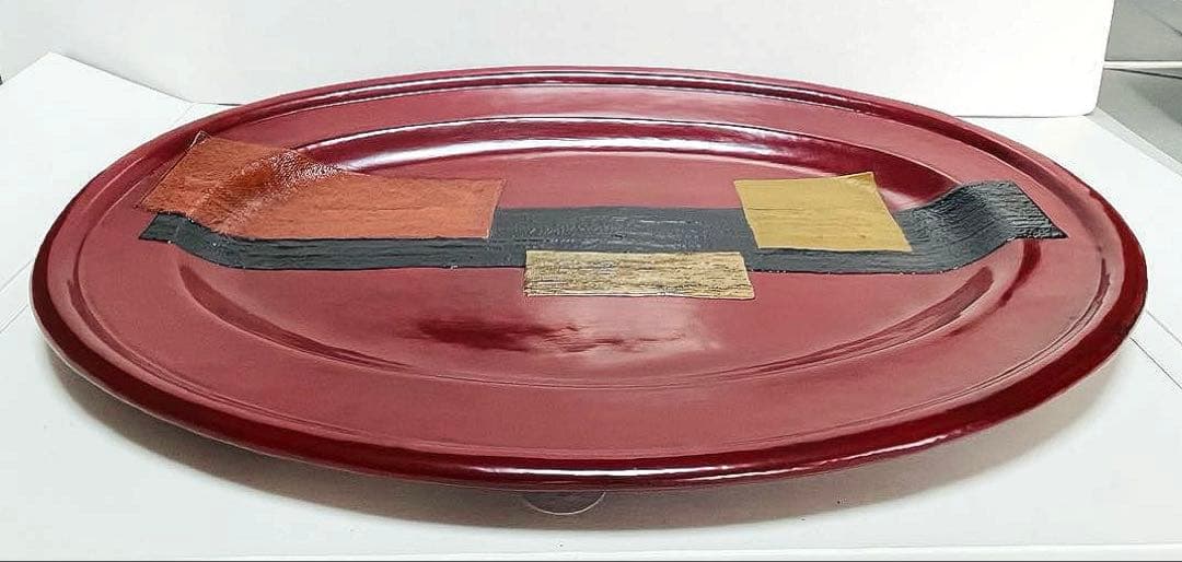 新品未使用　作家もの　楕円型　漆器盆