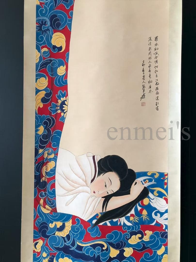 中国古美術・四尺仕女掛軸・国画・張大千印款・書道品・宣紙・肉筆・書画・文房置物