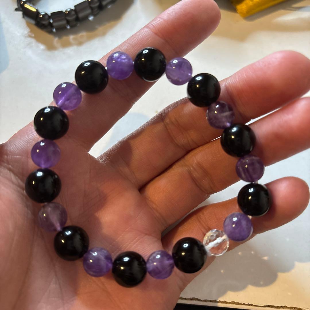 モリオンとアメジストとアクアオーラ水晶たんのブレスレット！