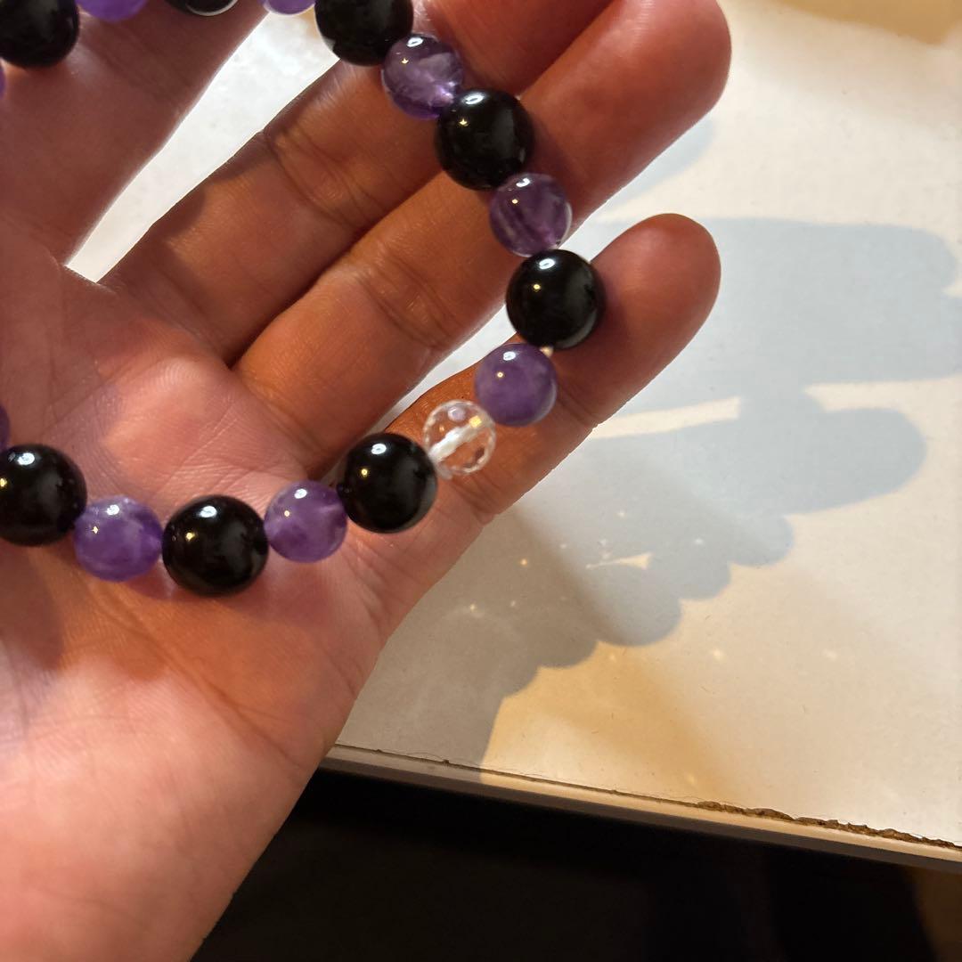 モリオンとアメジストとアクアオーラ水晶たんのブレスレット！
