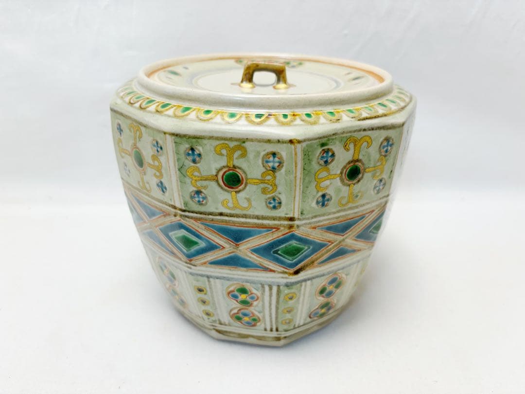 未使用 茶道具 国領 東斎造 （寿人） 瑞穗窯 唐草丸紋 水指 共箱