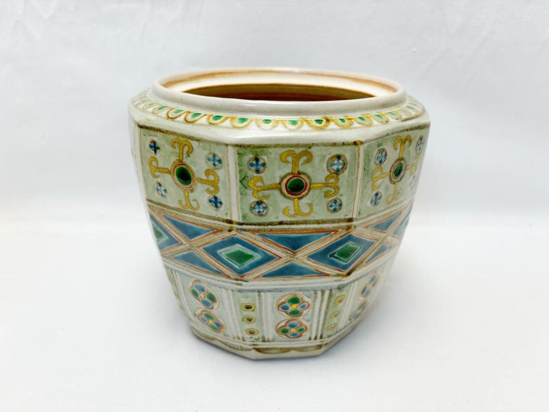 未使用 茶道具 国領 東斎造 （寿人） 瑞穗窯 唐草丸紋 水指 共箱