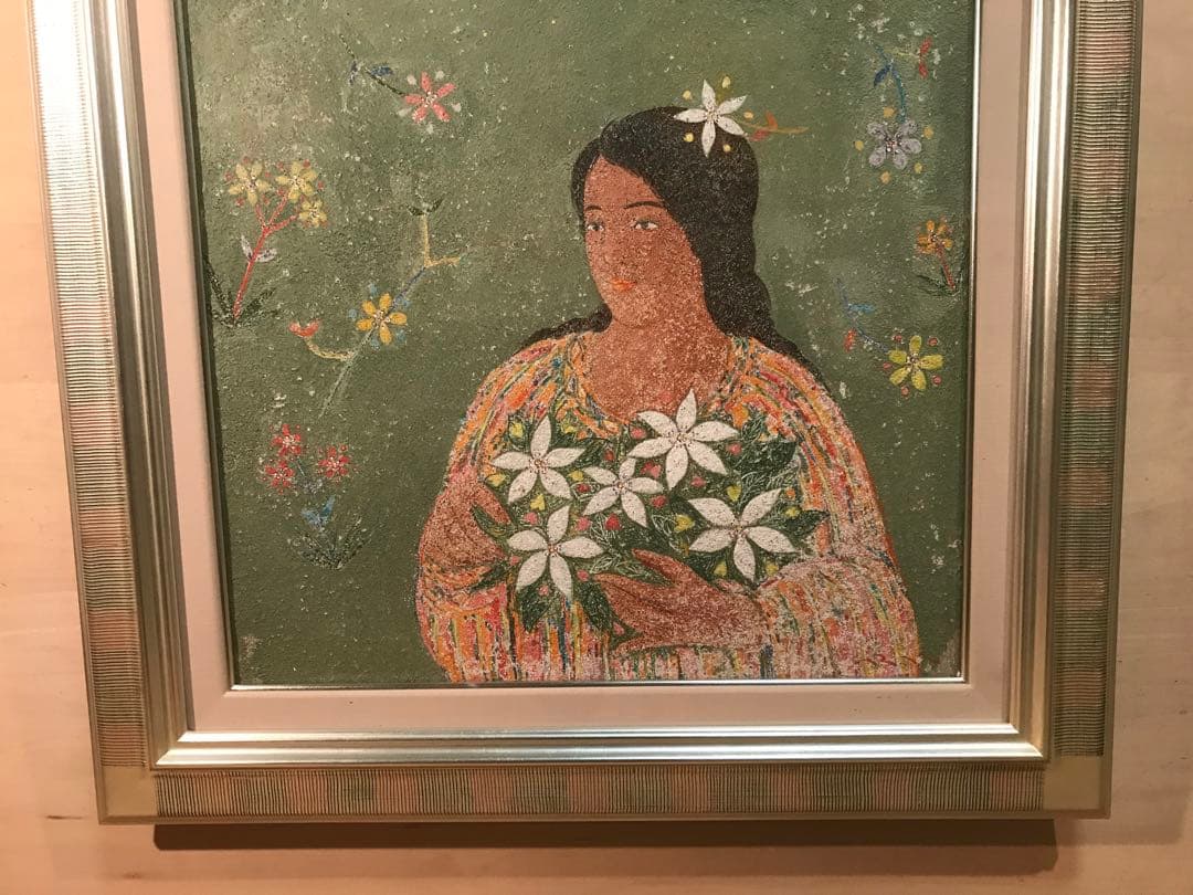 金森良泰　「瑞鳥華」　フレスコ画１０号　画面右下・キャンバス裏に本人直筆サイン有