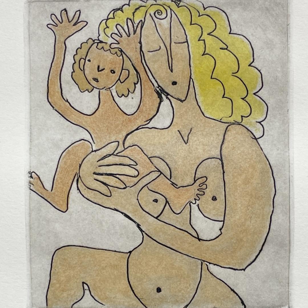 北川 民次 「母子像」 エッチング 版画