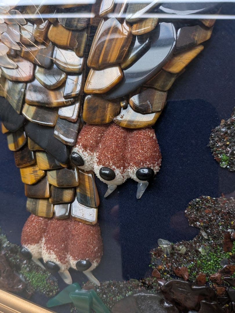 天然石虎アート作品 大きなサイズ　宝石画　タイガーアイ