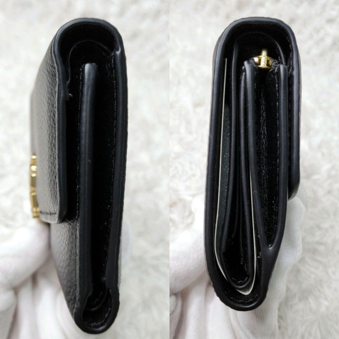 【美品✨】トリーバーチ　3つ折り財布　コンパクトウォレット　金ロゴ　レザー