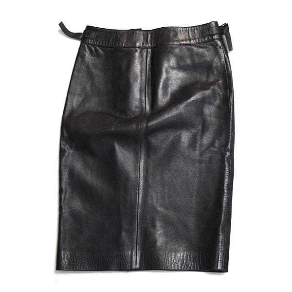 グッチ■サイドロゴ入り金具レザータイトスカート レディース38　ブラック黒
