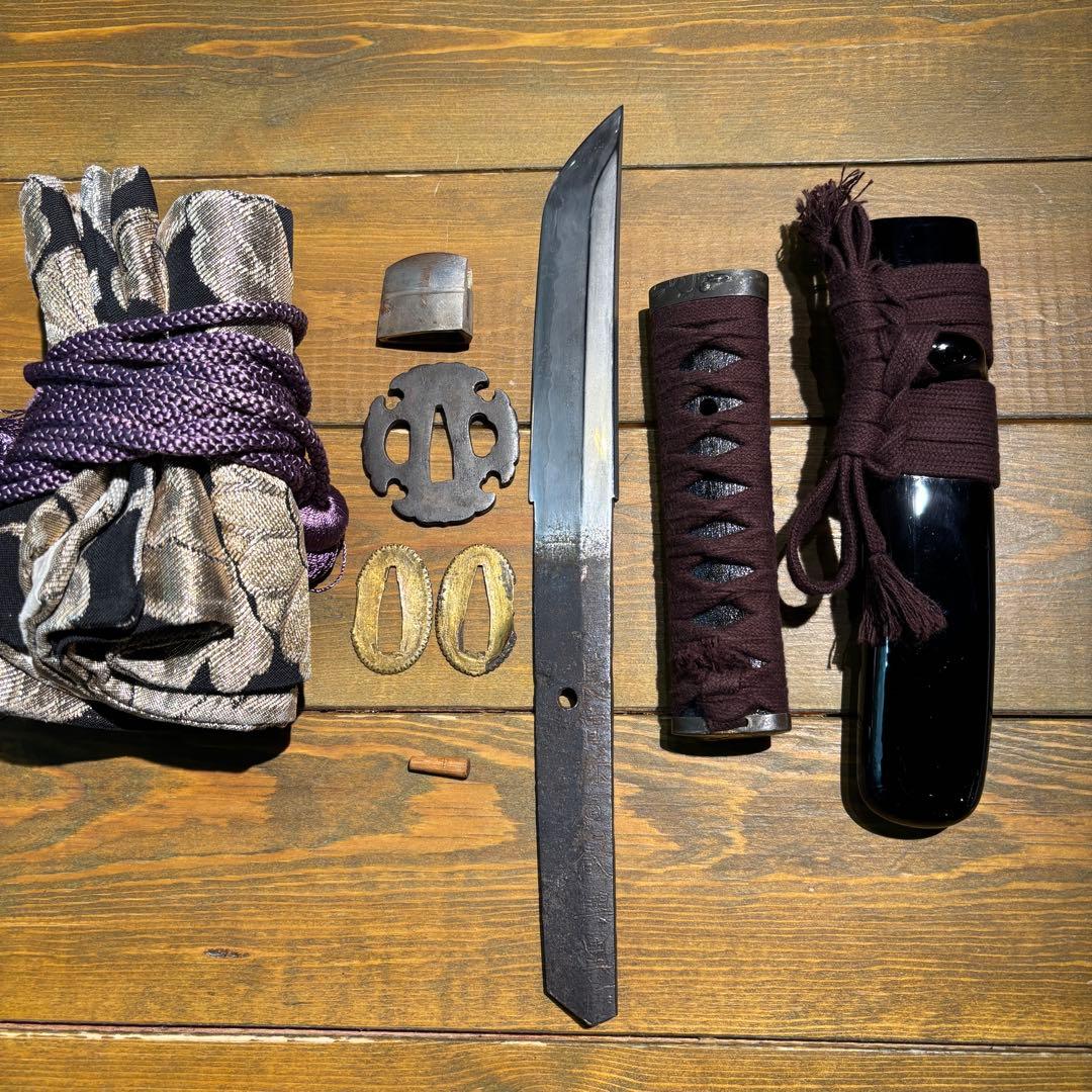 日本刀残欠クラフトナイフNo.64 最上大業物 長曽祢虎徹興里 茶黒拵