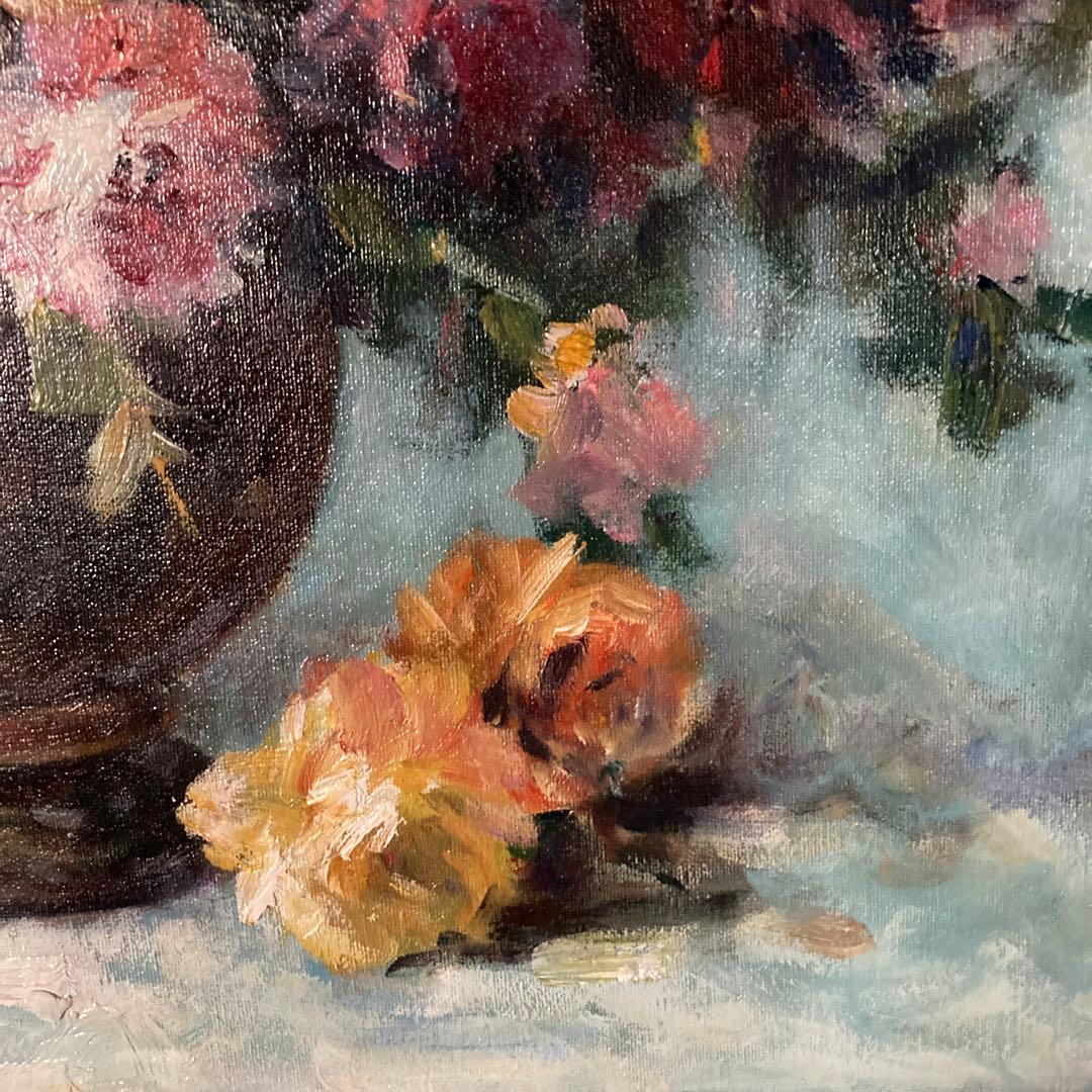 S,Kuramoto 「花瓶の薔薇」油彩画67.5×87絵￼53×73cm20P