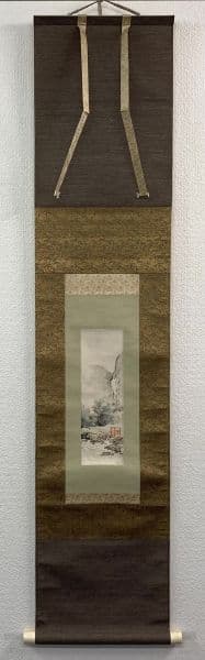 【画】川合玉堂／文化勲章受章【識】川合修二「渓村雨後」掛軸 紙本 識箱 二重箱