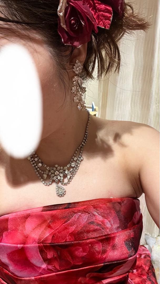 【最終】桂由美　カラードレス　総柄　レッド　赤　薔薇