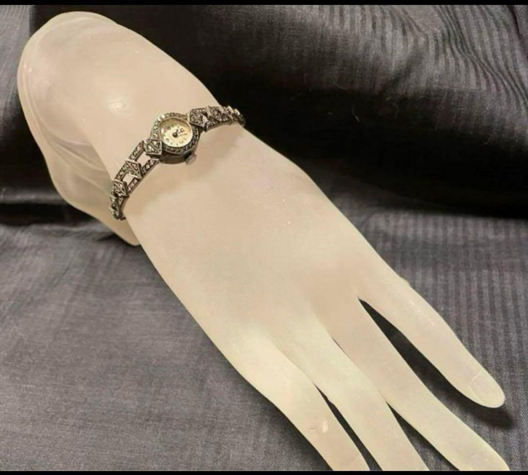 処分❗️アンティーク　シルバー９２５　マーカサイト　婦人用　時計　長期保存品