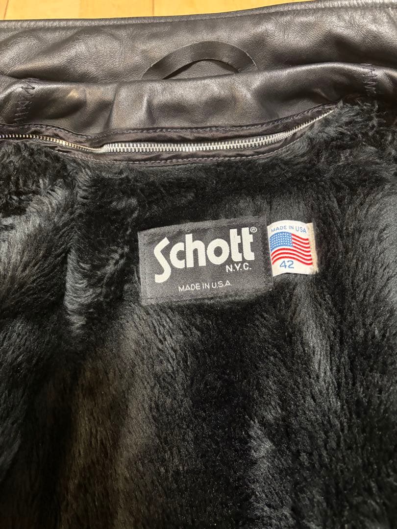 極美品 ボアライナー付 schott ショット 641 立襟黒革ライダース 42