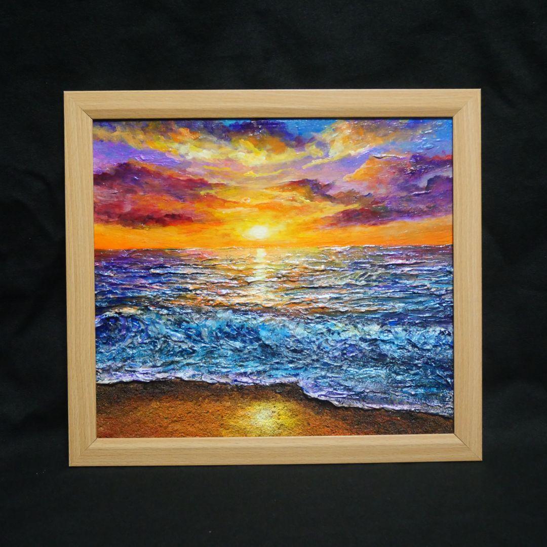 油絵 油彩 油彩画 絵 絵画 【水平線に沈む夕日】