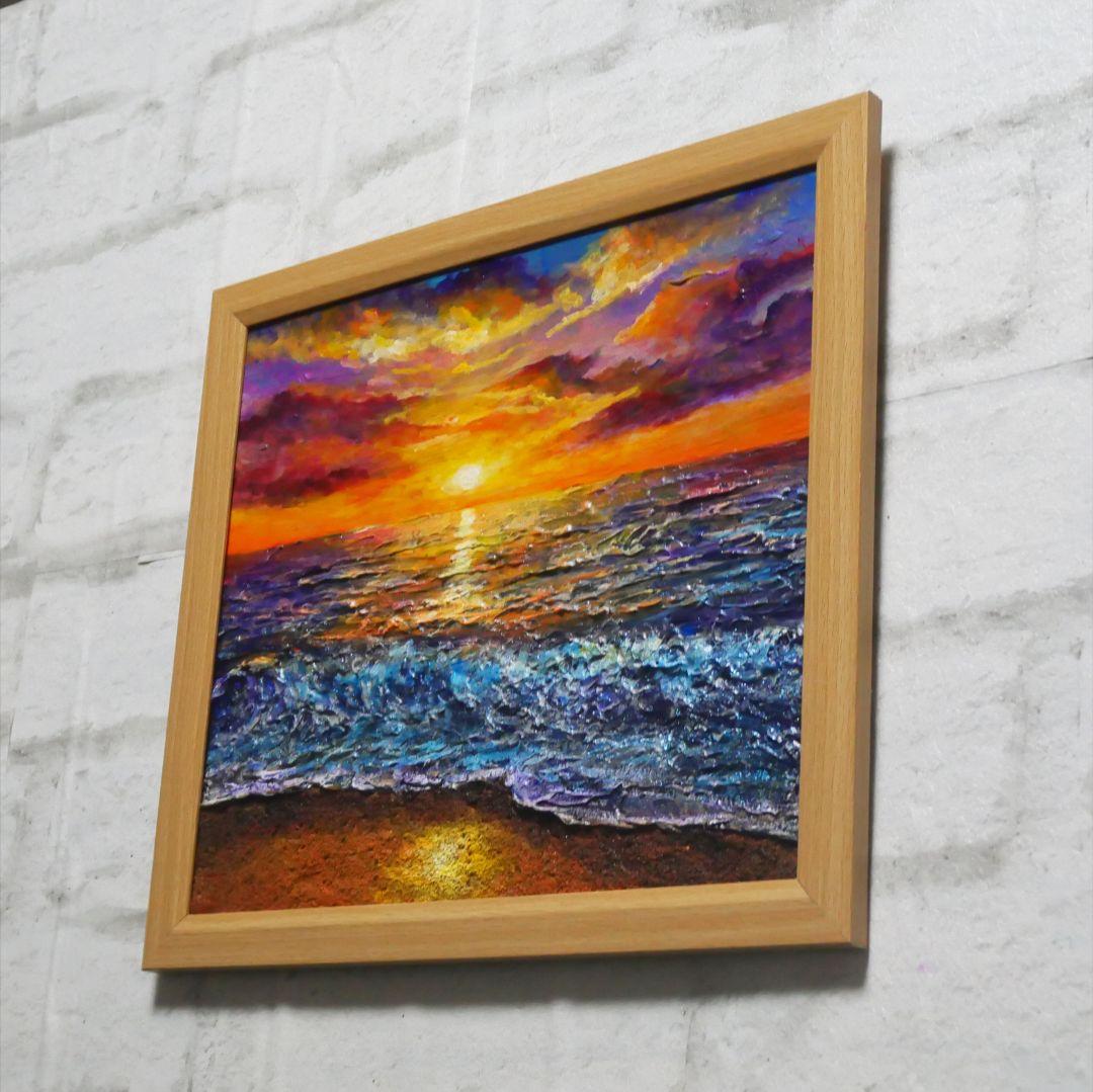 油絵 油彩 油彩画 絵 絵画 【水平線に沈む夕日】