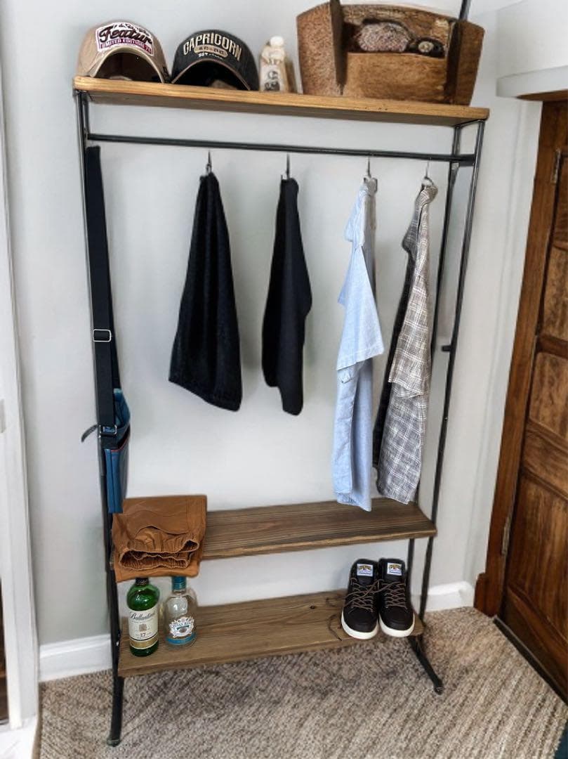 ハンガーラック　アンティーク風　ハンドメイド　2段棚　アイアン家具