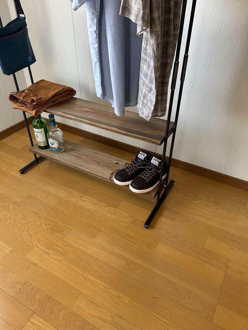 ハンガーラック　アンティーク風　ハンドメイド　2段棚　アイアン家具