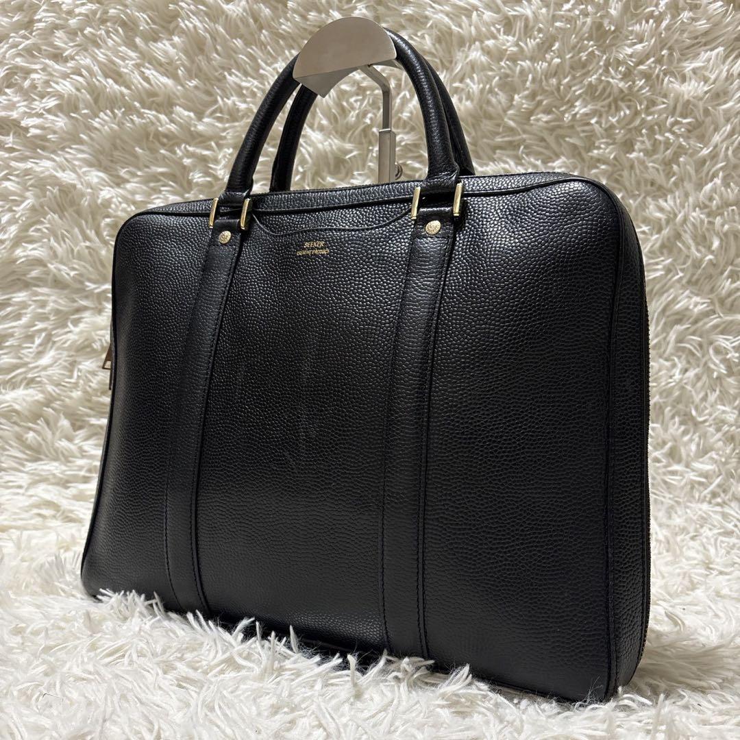 SEEKER ブリーフケース レザー シボ革 A4サイズ可 黒