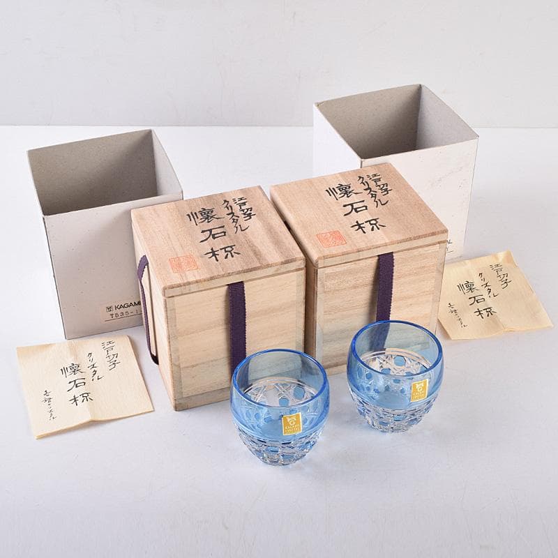 江戸切子　各務クリスタル　八角篭目　懐石杯　共箱　２点まとめて　M　R8984