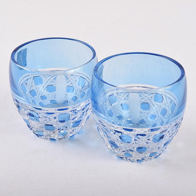 江戸切子　各務クリスタル　八角篭目　懐石杯　共箱　２点まとめて　M　R8984