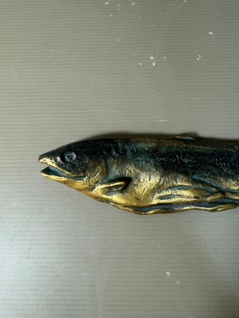 2511 文鎮　『北村西望作』『ブロンズ』『鮭寿恵帰』　共箱　文房具　書道具