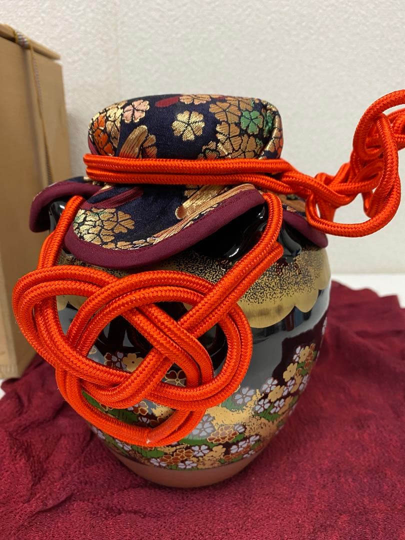 3-2418 九谷 色絵 吉野山図 茶壺 重要文化財写 野々村 仁清 玉泉堂