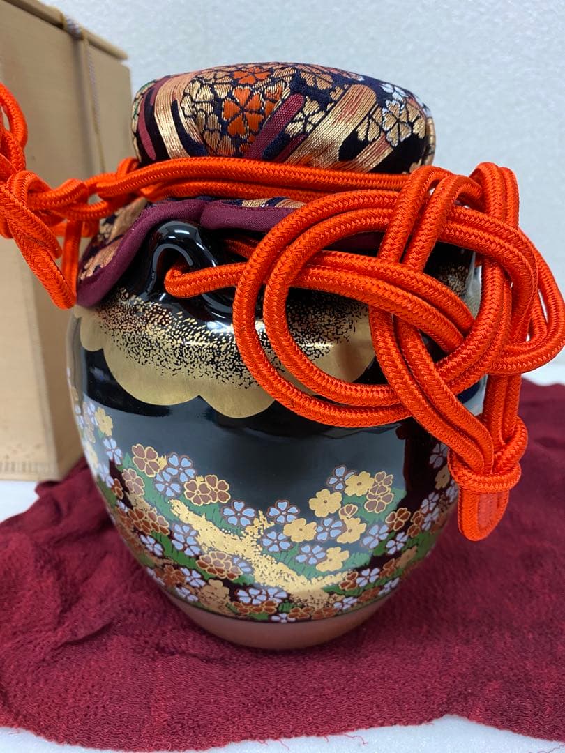 3-2418 九谷 色絵 吉野山図 茶壺 重要文化財写 野々村 仁清 玉泉堂