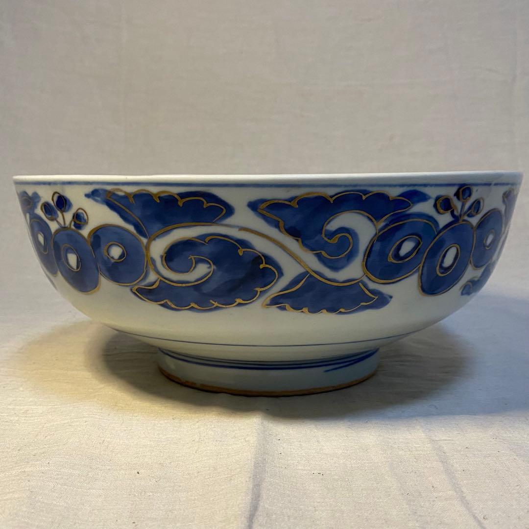 伊万里　古伊万里　大鉢　花鳥の図　染付　金彩