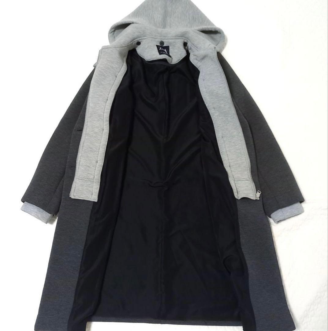 美品⭐︎ZARA デタッチャブルフードコート ロング チェスター コントラストXL