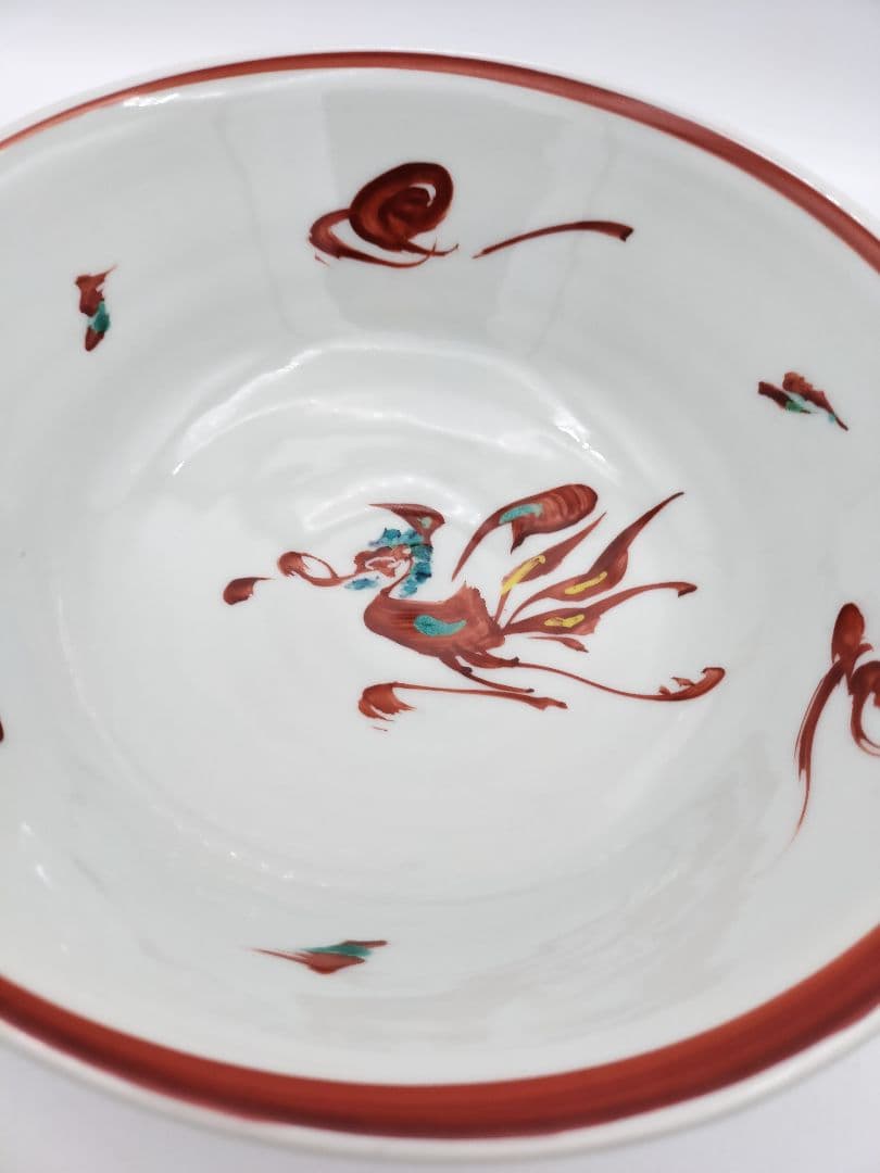 b45 菓子鉢 赤絵鳳凰文 廣永窯 坪島土平 木箱 茶道具 菓子器　古物