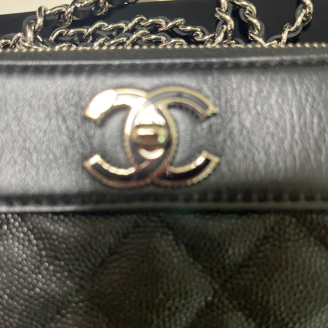 R　CHANEL チェーンウオレットキャビアスキン　ブラック