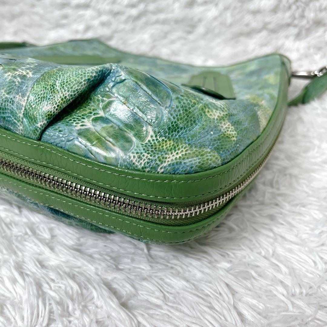 ナチュラルエッセンス　パイソン　JRA ショルダーバッグ　グリーン　エキゾチック