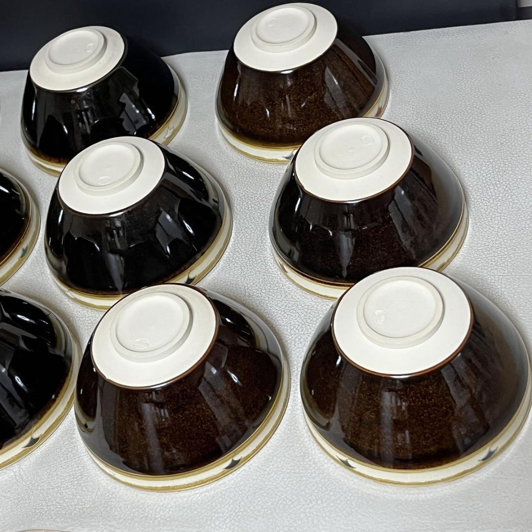 粟田焼 岡田佳山 銀杏画 数茶碗 十客 共箱 抹茶碗 茶道具 【k3468】