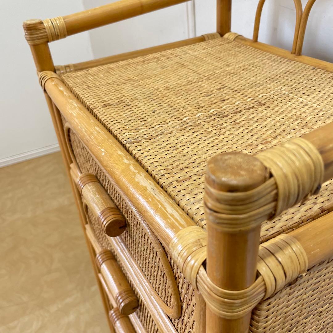 籐 ラタン 5段チェスト 引き出し 収納 タンス 電話台 スリム ビンテージ