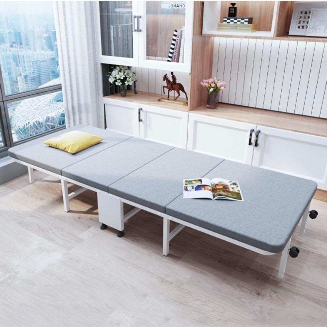 折り畳みベッド マットレス付 シングル コンパクト 組み立て簡単 キャスター付