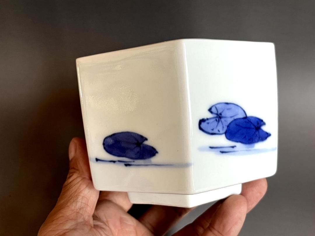 鉢■染付鴨図六角鉢 浮き草 水辺 青華 江戸後期 古美術 時代物 骨董品■