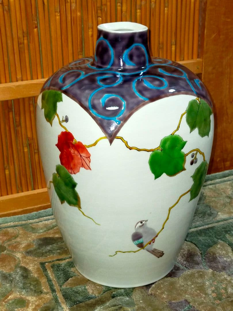 ♥九谷焼♥　花鳥文　♥　花瓶　♥　作家物　【聴】　共箱付き　花器　花入れ