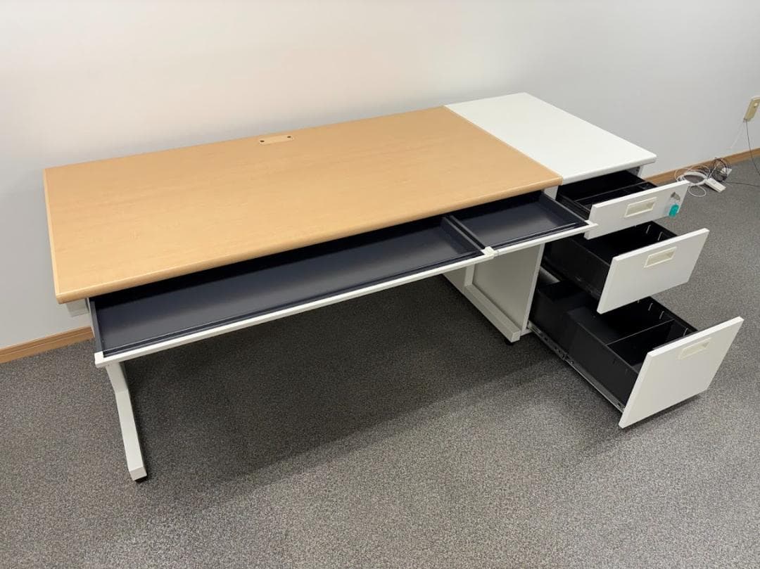 【バラシ/引き取り限定】デスク・サイドチェストセット 木目 【堺市】②