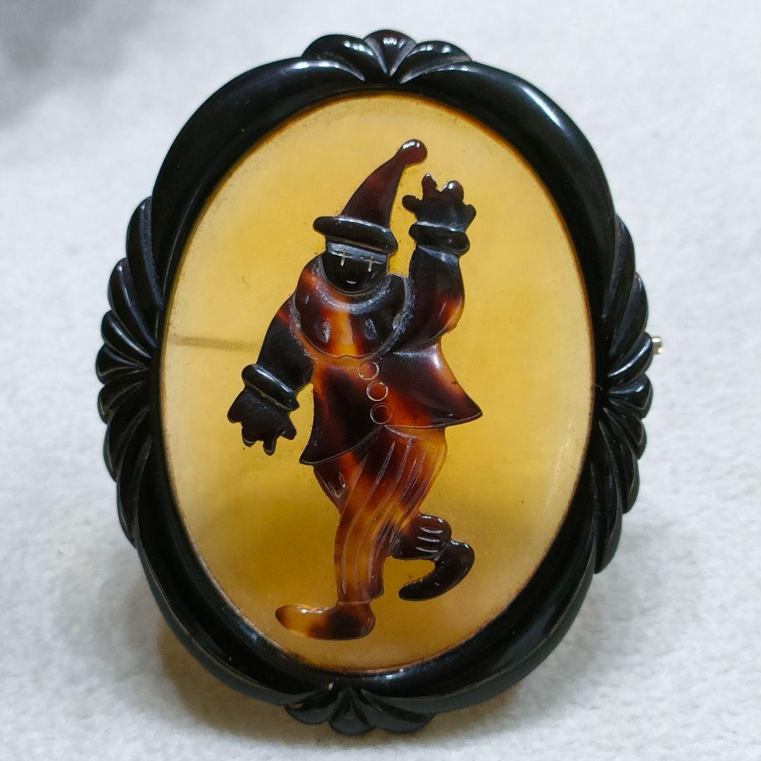 2AG75　本べっ甲鼈甲　ブローチ　ピエロ　美品稀少