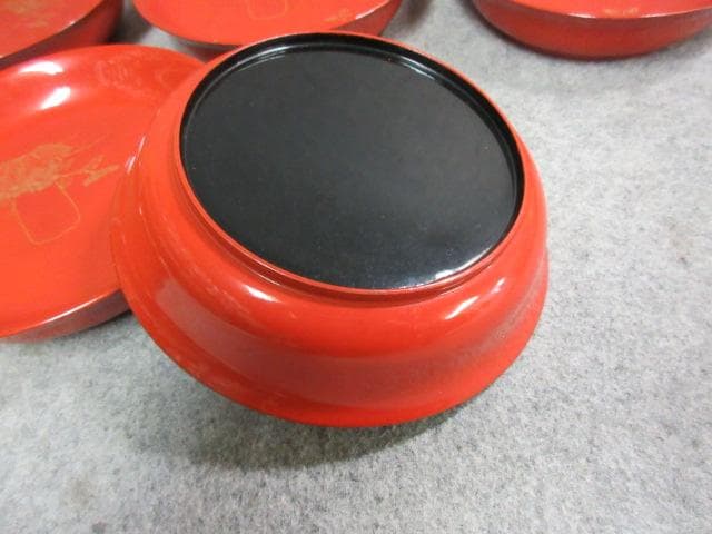 朱塗沈金蝶に花篭手木皿10枚 [B25497]