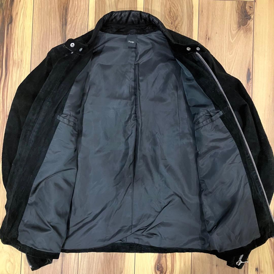 pledge プレッジ　牛革　スエード ブラック シングルライダース　ジャケット