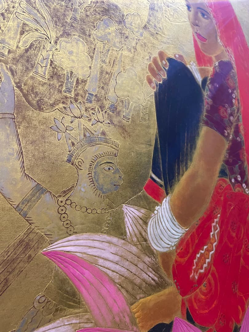 石踊紘一『パドマ (蓮華)』30号 油彩 日本画 額装済み インド美人 蓮の花