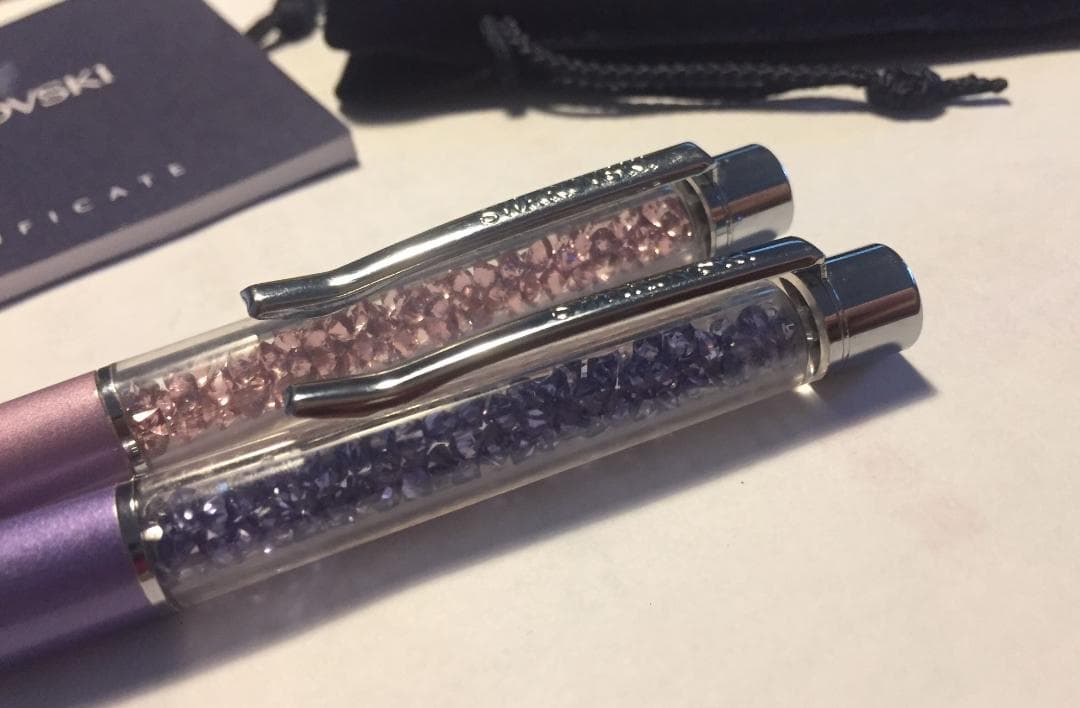 新品未使用スワロフスキー・ボールペン２本セット・ローゼ&パープル・付属ポーチ付