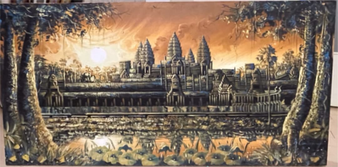カンボジア　アンコールワット遺跡　絵画　油絵